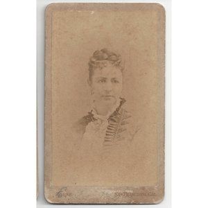 Morses CDV Lady with Fancy Hair wearing Cameo & Ruffled Dress San Francisco